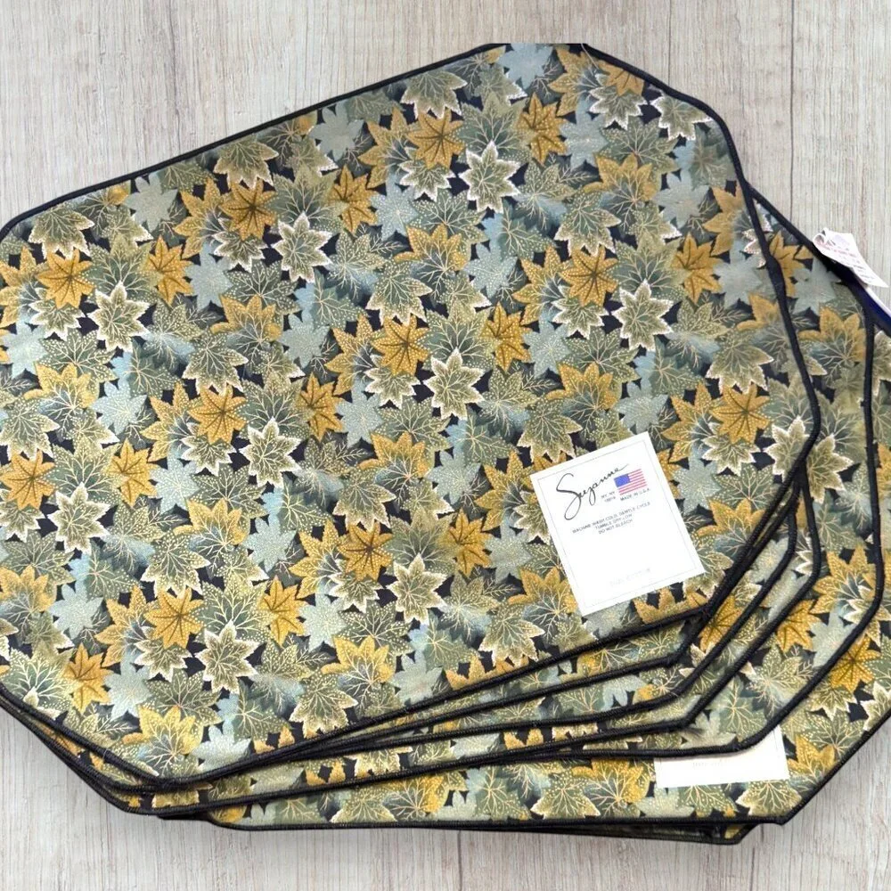 NWT Suzanne Vintage 24pc Placemat Napkin Set Ivy Botanical Leaf Print NOS USA